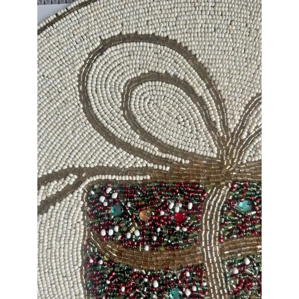 Cynthia Rowley Christmas Beaded Placemat 15” Present Charger Holiday Multicolor